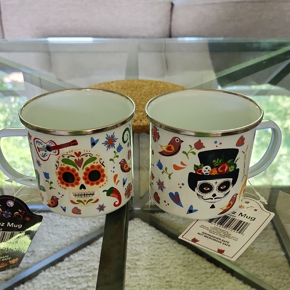 NWT Set Of 2 Day Of The Dead Metal Enamel Mugd